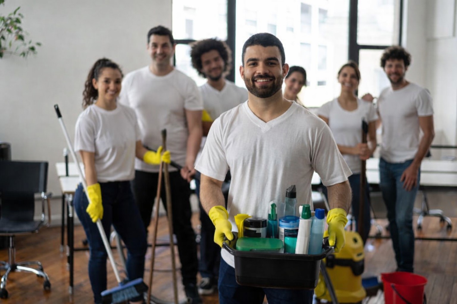 Équipe FR Services au travail, professionnels du nettoyage